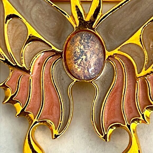 Vintage Enamel 3pc Set Butterfly Pin & Clip Earrings Pastels in GoldTone AVON - Picture 5 of 11